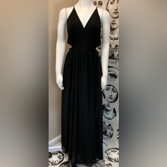 Express Black Double Layer Strappy Dress w/ Side Cutouts and Lace Up Back Sz L - Picture 3 of 9